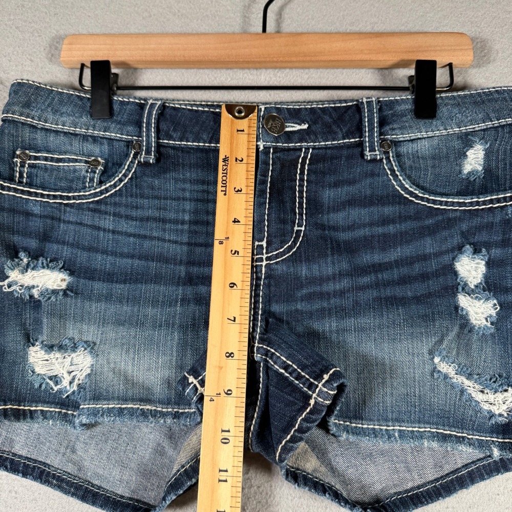 BKE Women’s Distressed Dark Blue Denim Jean Shorts - Picture 9 of 16